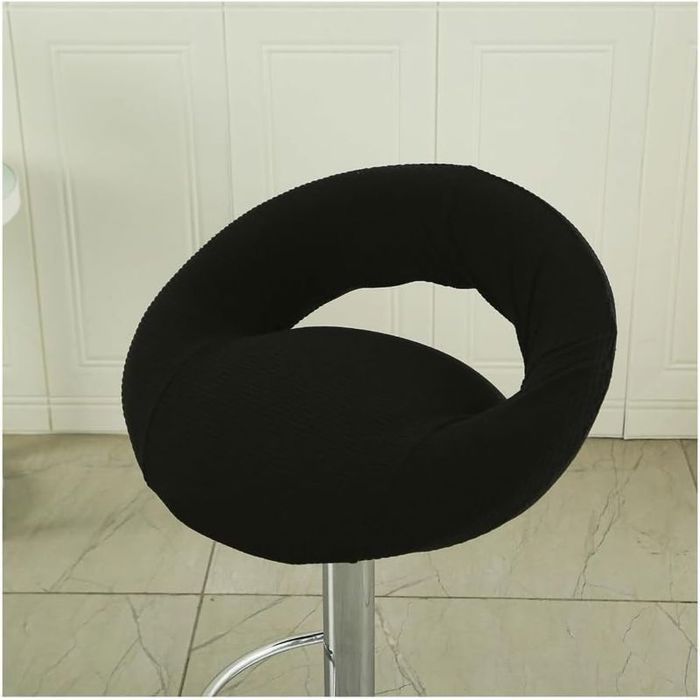 Lot 2 Housses Assise Rond Extensibles Pour Chaise Bar Dossier Creux Noir