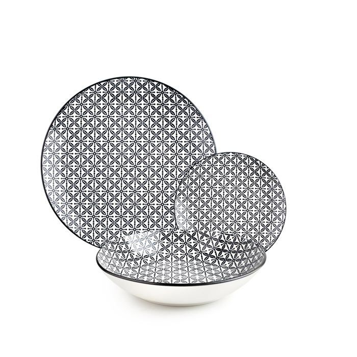Ibili - 693520 - Service de table 12 pièces Bavaria assiettes en porcelaine pour 4 personnes Noir/Blanc Ibili - 693520 - Service de table 12 pièces Bavaria assiettes en porcelaine pour 4 personnes Noir/Blanc