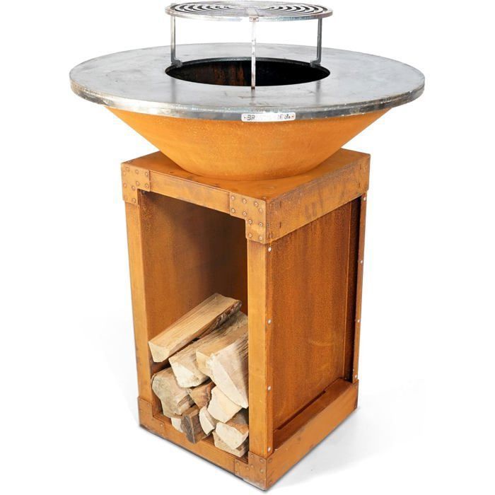 Brasero Plancha Ø 85 cm 82 KG Acier Corten Grille Incluse Barbecue extérieur à Bois 100% Fabrication Française