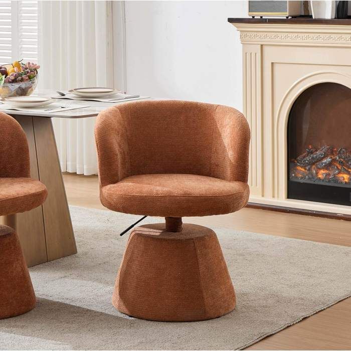 Tabouret de bar pivotant 360° réglable en hauteur - MODENVIE - dossier enveloppant chenille orange terracotta