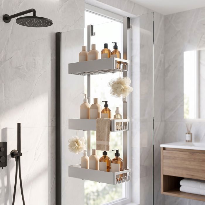Etagere Douche à Suspendre 3 Niveaux sans Perçage 32 8 x 12.9 x 69 3 cm Argent Etagere Douche à Suspendre 3 Niveaux sans Perçage 32 8 x 12.9 x 69 3 cm Argent