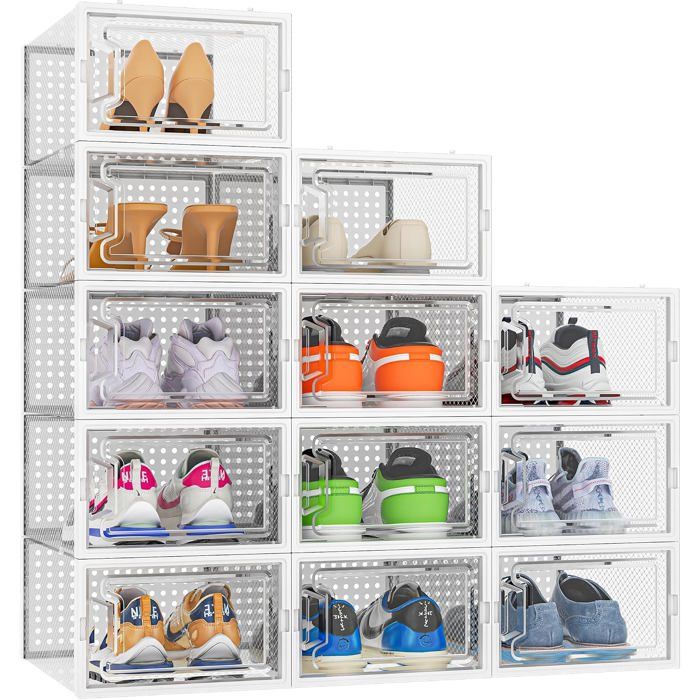 Boîte à chaussures transparente empilable - lot de 12 - 33.2 x 23.5 x 14.5 cm - pointure 44 - plastique
