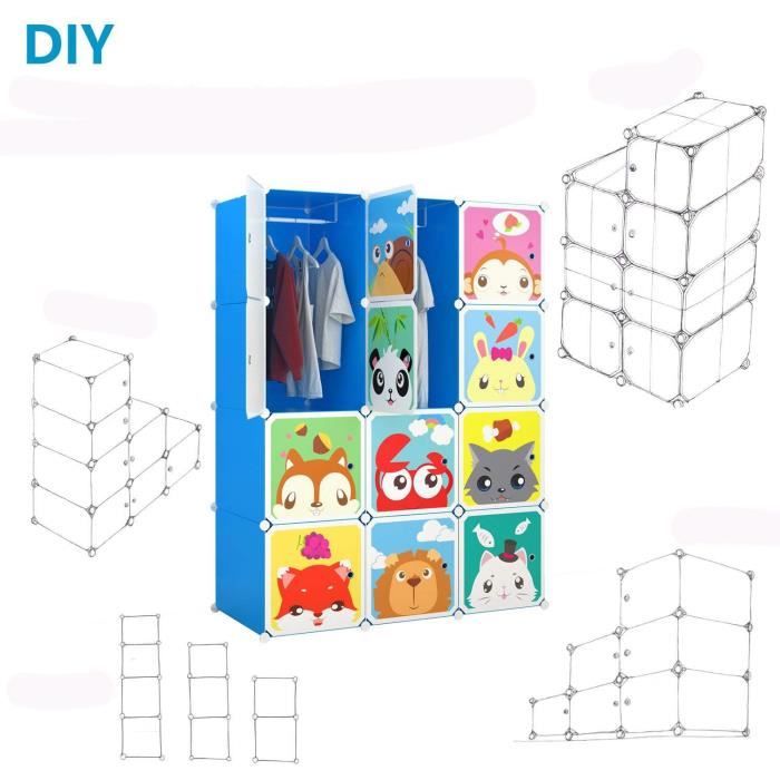 armoire de chambre enfant en plastique bleu - penderie 12 cubes
