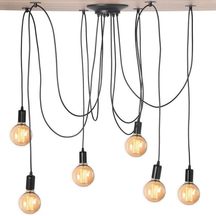 Luminaire suspendu - OHL - 6 suspensions - Métal noir - Style industriel - 100W max par tête