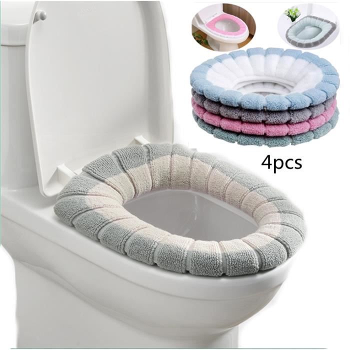 Housse De Siège De Toilette Lavable - Lot De 4, Tissu Chaud Antibactérien, Pour Toilettes Carrées/Ovales