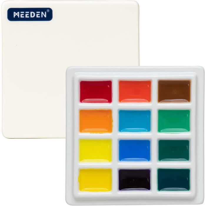 Palette Porcelaine 12 Puits MEEDEN - Pour Aquarelle Et Gouache, Couvercle Inclus