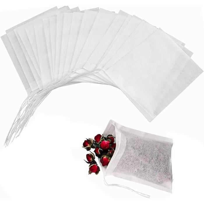 Filtres à Thé Jetables Luriseminger – Lot De 200 Sachets 9x10 Cm En Tissu Non Tissé, Avec Cordon De Serrage