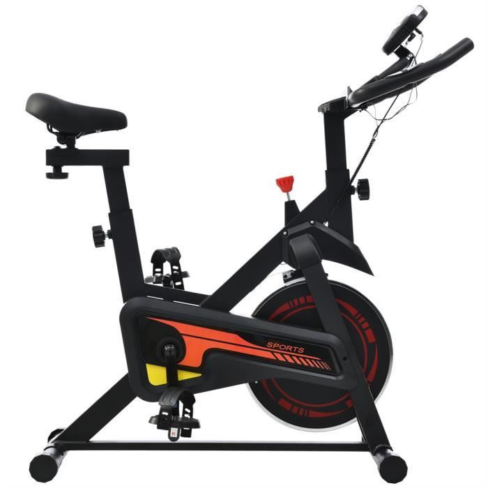Velo d appartement reglable en hauteur affichage electronique mesure cardiaque reglage en continu charge maximale 120 kg rouge Cdiscount Sport