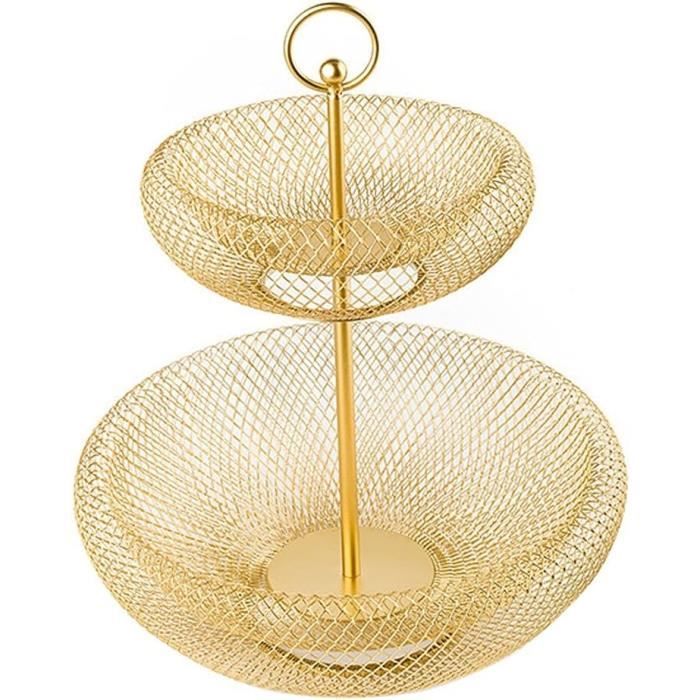 Corbeille à Fruits 2 Niveaux Avec Crochets - Rangement Cuisine Aéré En Plastique Et Métal (noir)