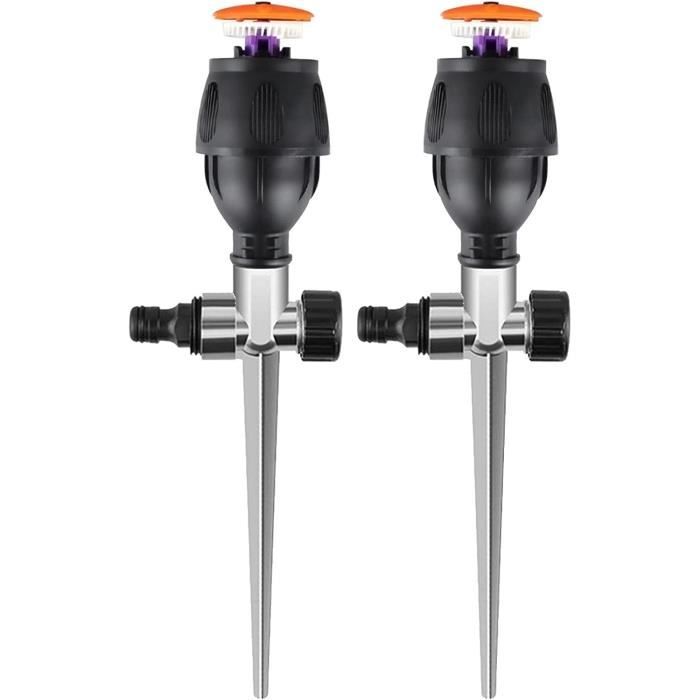 Lot De 2 Arroseurs Automatiques De Jardin Rotatifs 360° - Portée Réglable Jusqu'à 12m, Buse Métal, Installation Facile