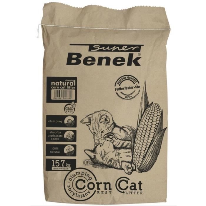 Litière pour chat Certech Super Benek Corn Cat - Grain Cat Grumping - 25 L - Noir