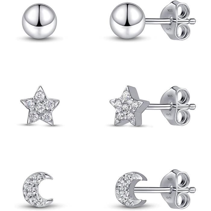 Boucles D'Oreilles Femme Argent Sterling - Lune En Cubic Zirconia - Goutte #A