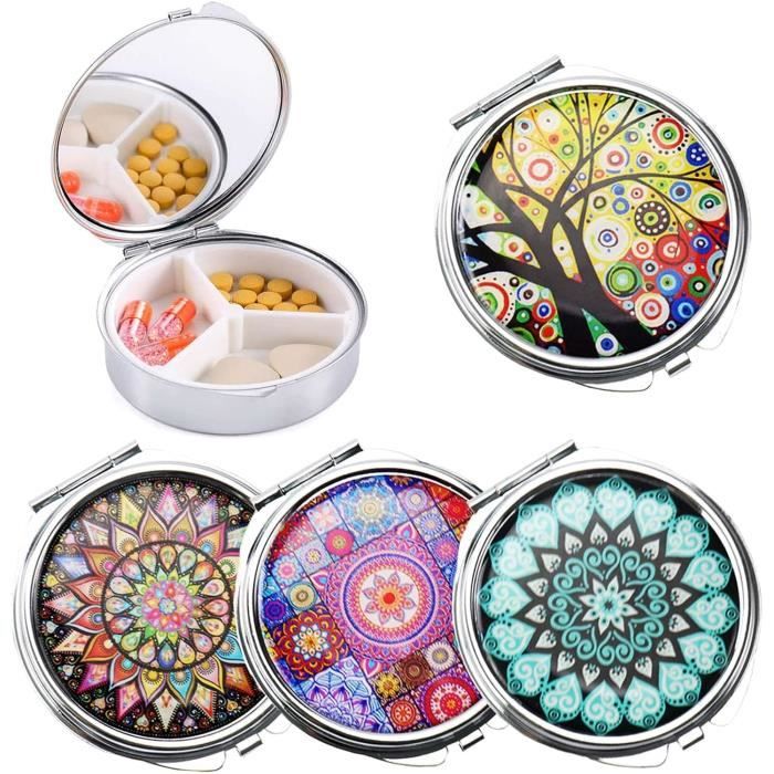 Boîte à Pilules Ou à Bijoux Ronde - Décor Floral Cabochon Vert - Avec Défauts