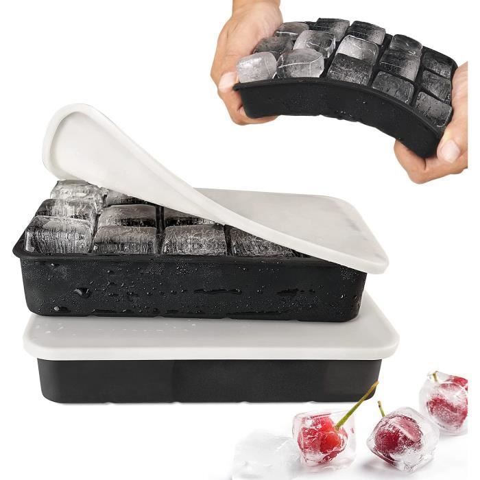 Lot De 2 Moules à Glaçons Silicone - Sphère Et Carré Avec Couvercle + Entonnoir - Sans BPA