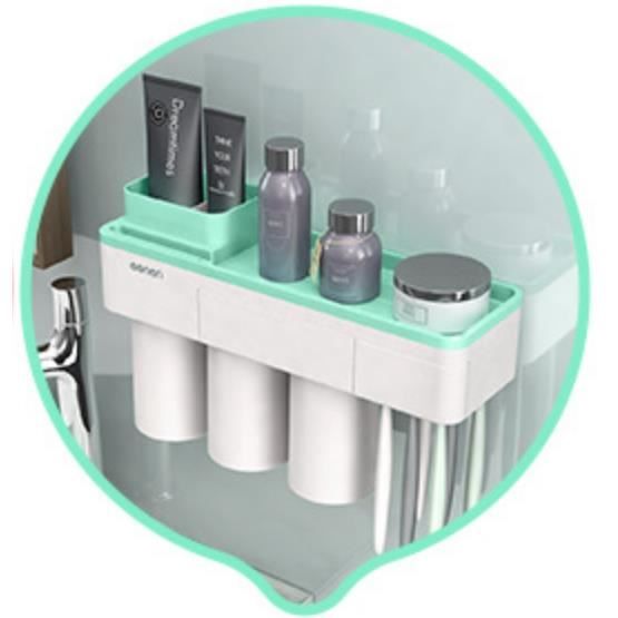 Porte-Brosse à Dents - Ensemble Mural - 3 Tasses - Magnétique - Étanche à la Poussière
