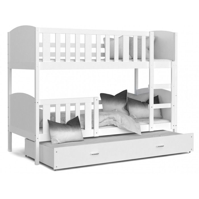 Lit superposé 3 places Tomy 90x190 BLANC BLANC Livré avec 3 sommiers et 3 matelas en mousse de 7cm OFFERTS