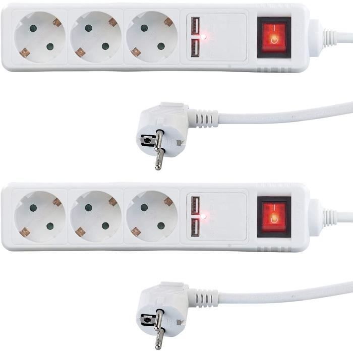 Multiprise 2500 W Avec Usb - Multiprise 10 En 1, 6 Prises 4 Ports Usb