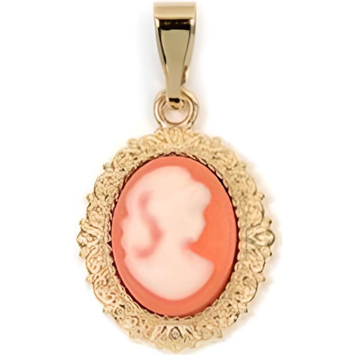 Pendentif camée fond orangebord travaillé plaqué or 750/000