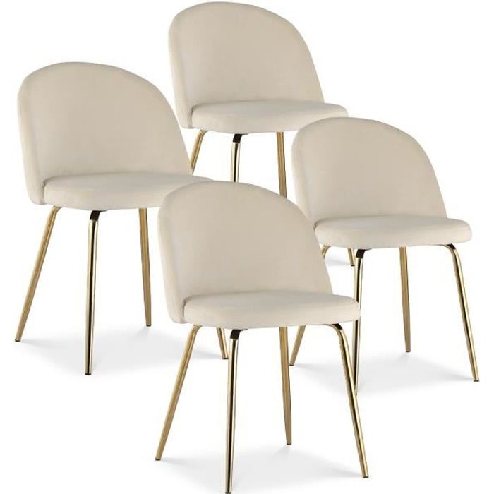Lot de 4 chaises Cecilia Velours Beige pieds or Lot de 4 chaises Cecilia Velours Beige pieds or