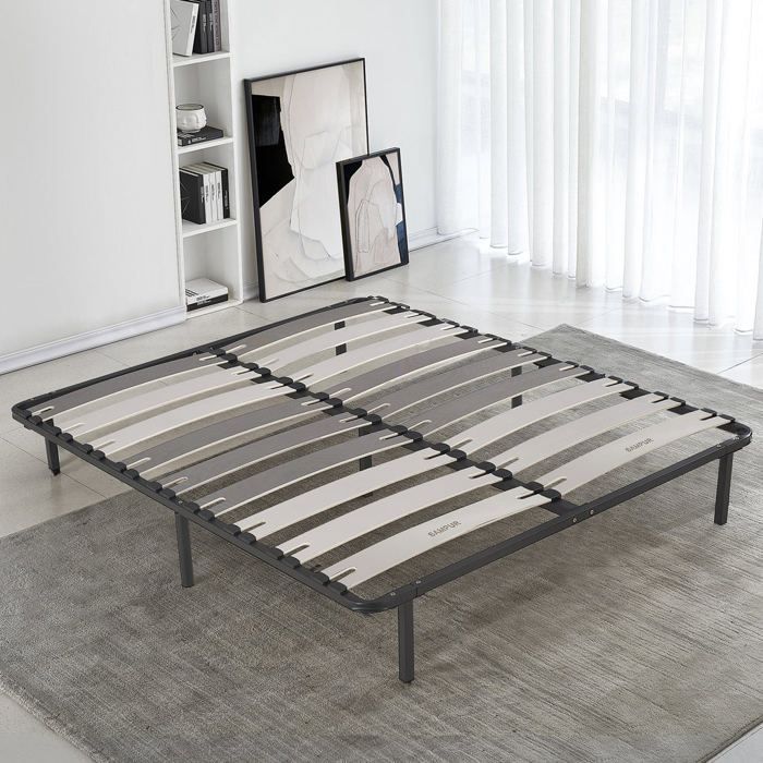 Sommier Morpholattes 160x200cm 5 zones de maintien Résistant et confortable Latte extra larges flexible Montage facile