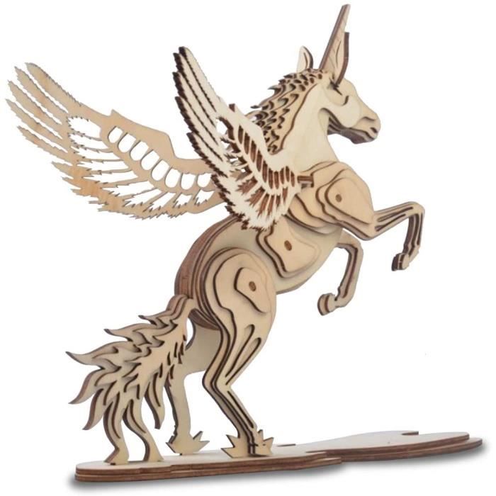 PUZZLE 3D MAQUETTE EN BOIS GRAND LICORNE A ASSEMBLER  17*20CM PERSONNALISABLE 