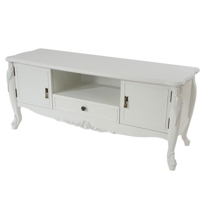 Meuble TV Barletta étagère table d'appoint, style antique baroque,54x122x42cm  ~ blanc cassé. - Cdiscount Maison
