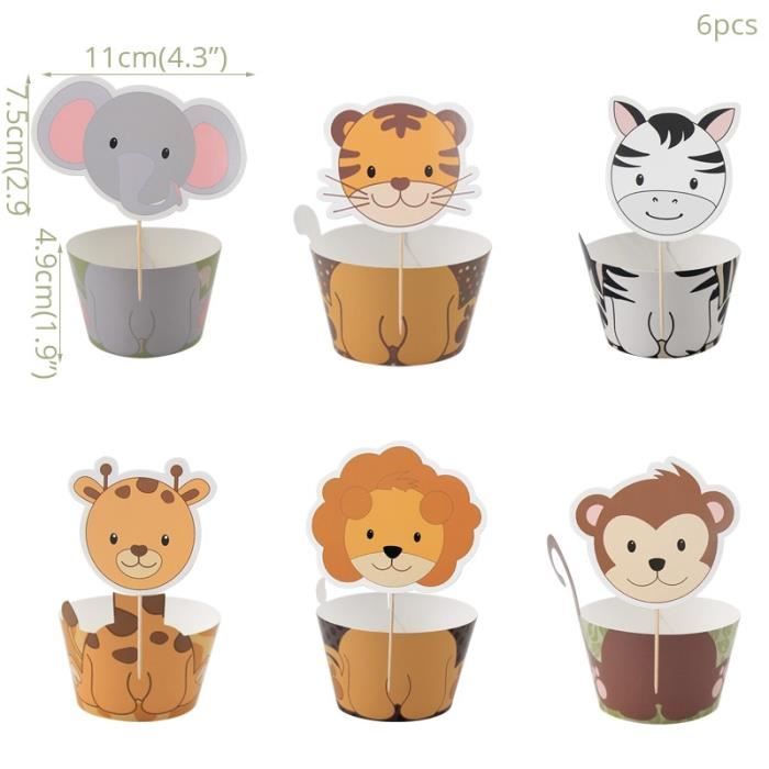 6pc Cupcake Wrapers Cyuan Joyeux Anniversaire Decoration De Gateau Animaux Decorations Safari Fete Fournitures Jungle Theme Fete De Cdiscount Maison