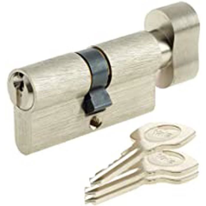 Cylindre Serrure MANICAF 30/30 Bouton - Sécurité Porte Entrée | 60mm Avec 5 Clés Laiton | Anti-Crochetage