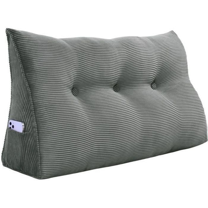 VERCART Coussin de Lecture Cale Dos Coussin à Coins Grands coussins de Lit Velours Côtelé Gris 100cm