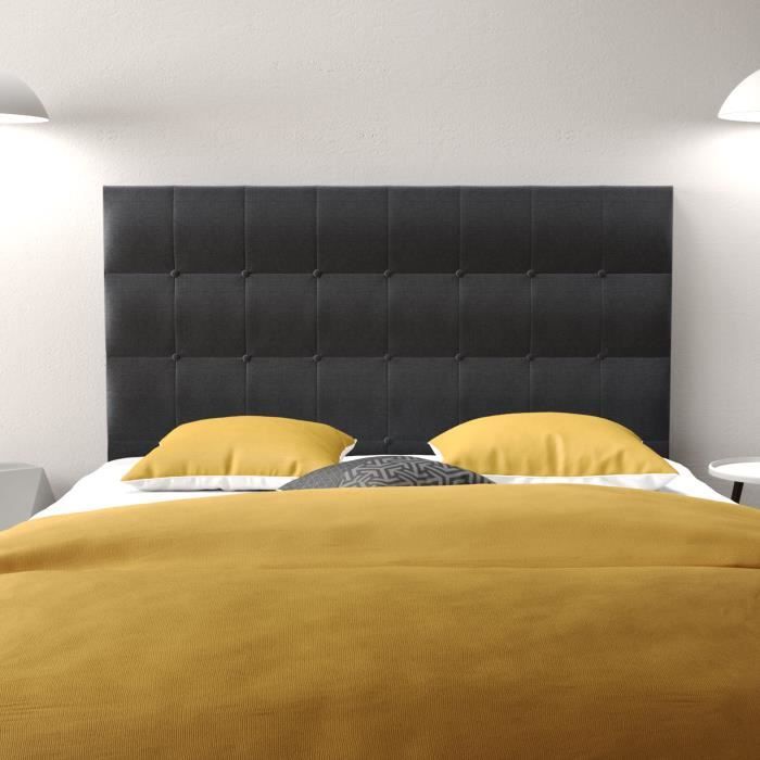 Tete De Lit 140 Cosyra Tissu Bois 140x118x8 Couleur Noir Achat