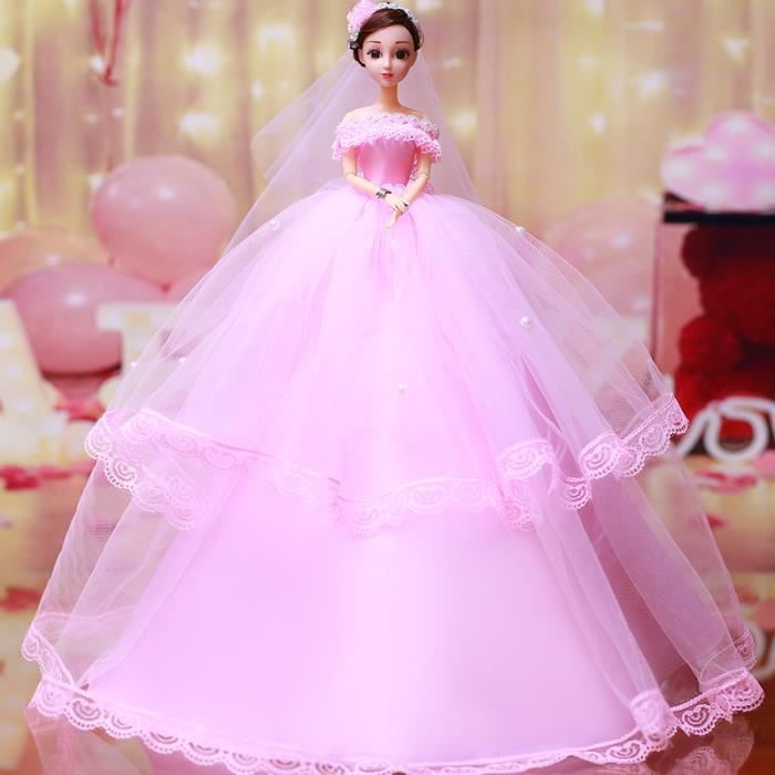 48cm Poupee barbie articulee mariée princesse fille Jupe longue mariage en  dentelle avec voile Cadeaux de noël d'anniversaire -rose - Cdiscount Jeux -  Jouets