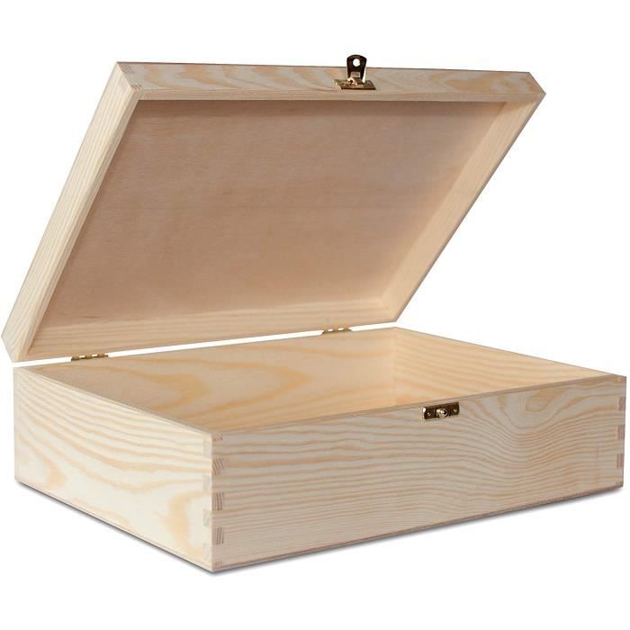 Bois brut boîte en bois poitrine découpage 32 x 24 x 4,5 stockage mariage rectangle A4 