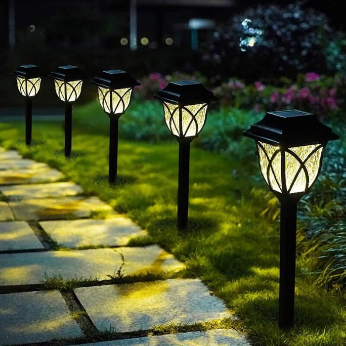 Lampadaire extérieur,Lampe LED solaire d'extérieur,imperméable,luminaire  décoratif de jardin,idéal pour une Villa- Warm White -6PCS