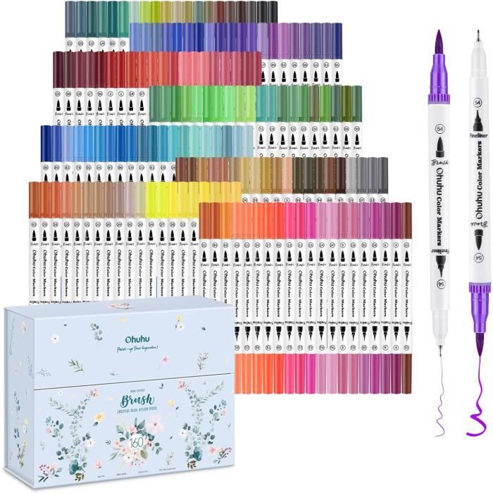 Feutres Alcool Ohuhu Ohuhu Pack 160 Feutres à Double Pointe - Pointe Fine & Pinceau Pour Coloriage Adulte, Aquarelle, Mandala Marqueurs Ohuhu 160 Couleurs Feutres Alcool Ohuhu Ohuhu Pack 160 Feutres à Double Pointe - Pointe Fine & Pinceau Pour Coloriage Adulte, Aquarelle, Mandala Marqueurs Ohuhu 160 Couleurs