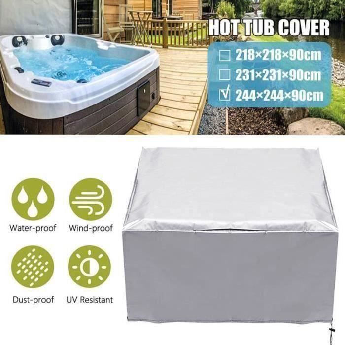 Housse De Protection Pour Table De Jardin 244x244x90cm – Tissu Oxford Argent 420D Imperméable, Anti-UV, Avec Cordon De Serrage