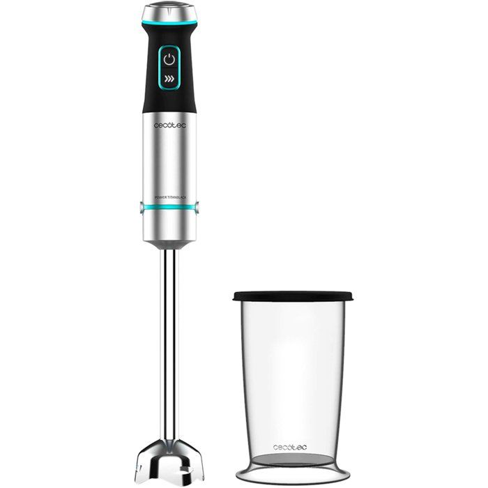 Mixeur plongeant - CECOTEC - Power TitanBlack XL - 1200 W - Lames de 4 feuilles - Verre 800 ml - Inox / Noir