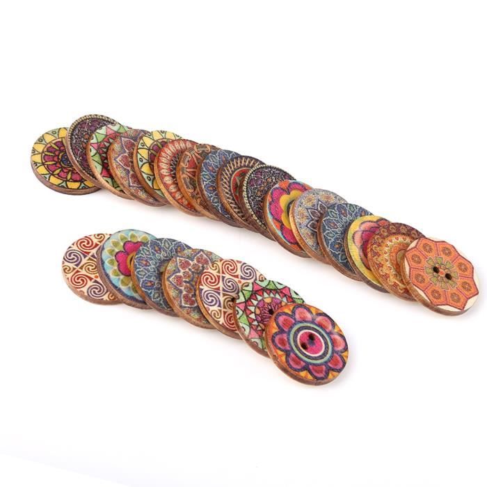 100 Boutons En Bois Vintage WUSJCOF - Motifs Floraux 20mm Pour Couture Et DIY