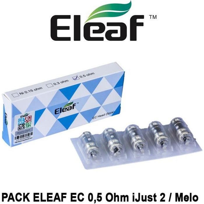 5 Résistances / Mèches ELEAF EC 0,5 Ohm Dual Coil pour Melo, Melo 2 et  Ijust 2 de ELEAF / Ismoka. Certifié AUTHENTIQUE