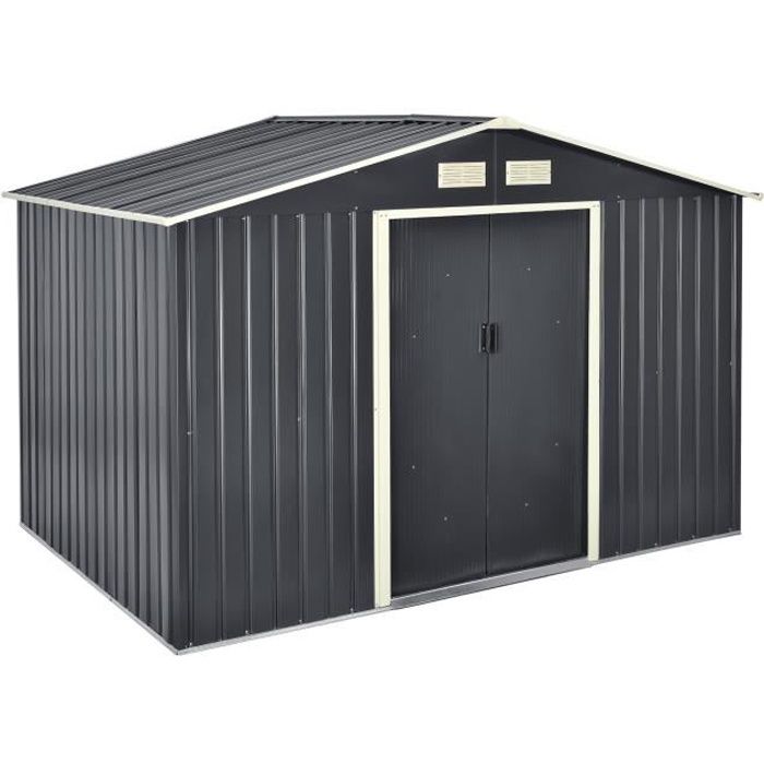 Abri de Jardin 9 m³ Robuste Cabane de Stockage Extérieur Cabane à Outils Toit à Pignon Tôles en Acier Galvanisées Gris Foncé