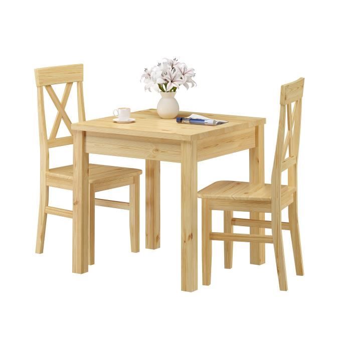 Ensemble table à manger et 2 chaises table de cuisine en pin massif naturel 90.70-50A-Set23 Ensemble table à manger et 2 chaises table de cuisine en pin massif naturel 90.70-50A-Set23