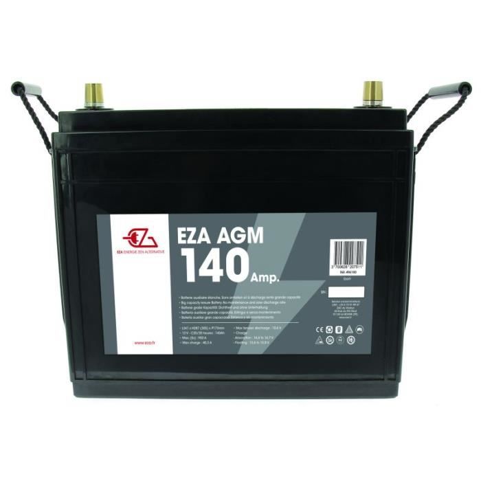 EZA Batterie Auxiliaire AGM 140Ah Etanche et Sans Entretien Camping-Car Noir