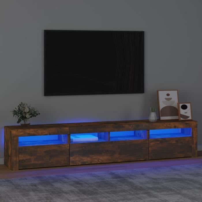 famirosa meuble tv avec lumières led chêne fumé 210x35x40 cm-735