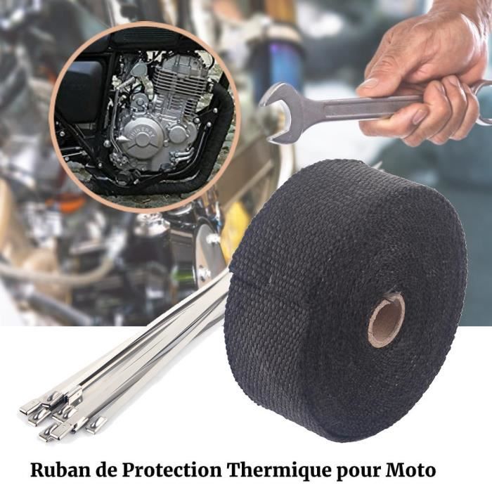 Bande Isolante Échappement XSHAO 50mmx10m + Attaches Acier - Résiste Jusqu'à 550°C