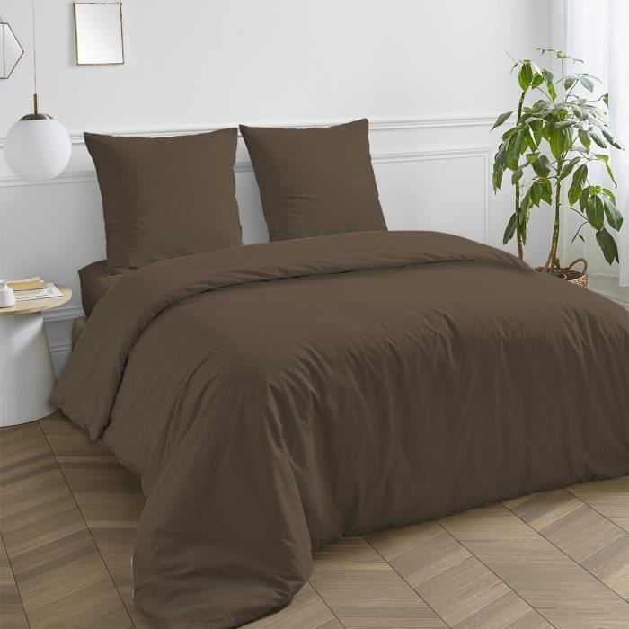 Housse de couette en coton 57 fils unie taupe 240x220cm