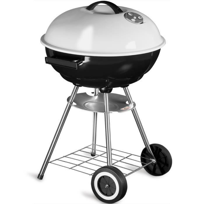 Barbecue mobile "boule" sur roues Ø 44cm blanc noir 2 curseurs de