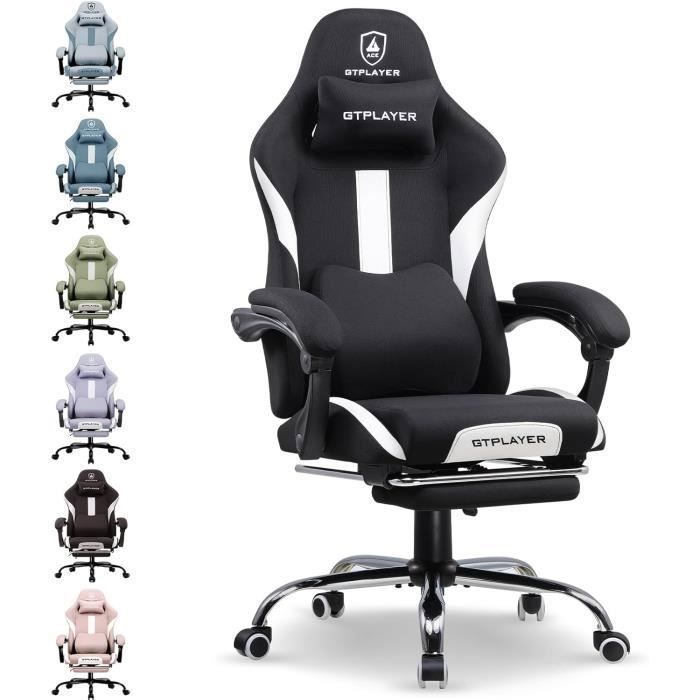 Chaise Gaming Chaise de Gamer Chaise de Bureau Respirante en Tissu de Haute Qualité avec Repose PiedsBlanc