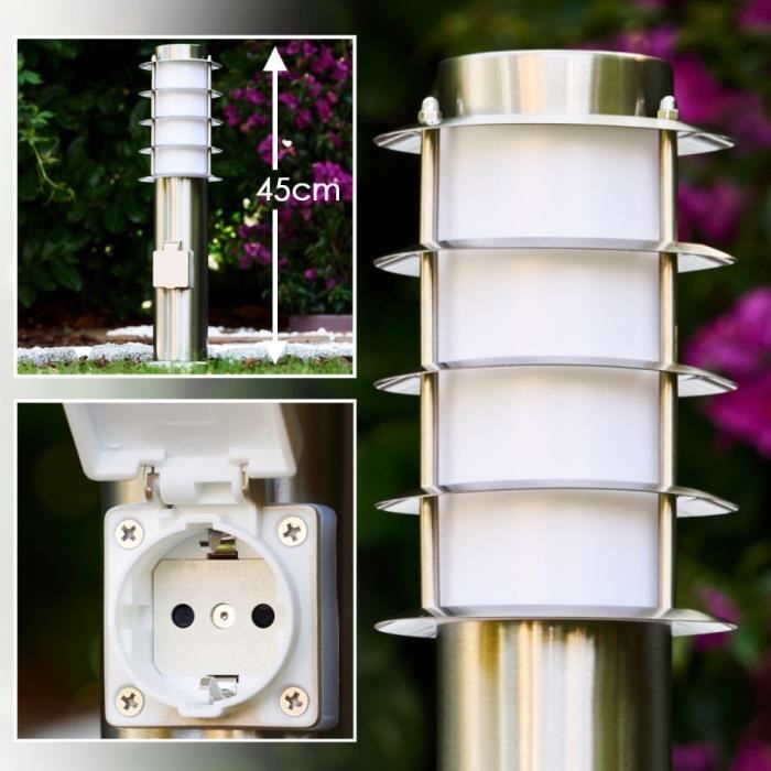 Colonne De Prises De Jardin Poru Pour L'Extérieur, Ip44, 2X, Acier Inoxydable, Plastique