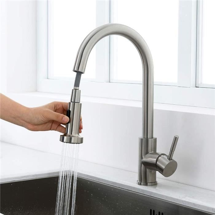 Mitigeur D Evier Avec Douchette Etirable Rotatif A 360 Avec 2