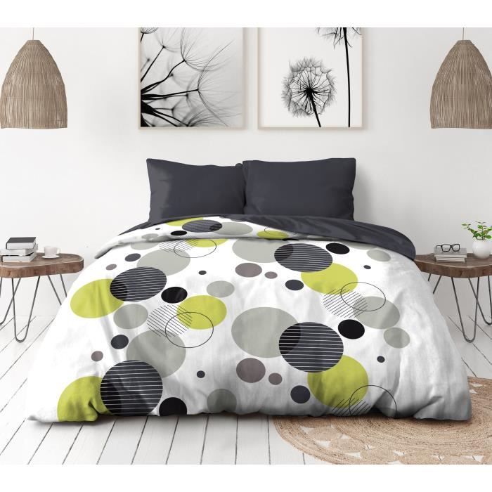 Parure de lit microfibre HOME LINGE PASSION BULLES DE REVE Housse 240 x 260 cm + 2 taies doreiller 63 x 63 cm