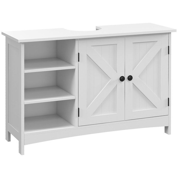 Meuble sous lavabo - kleankin - meuble salle de bain étagères réglables placard 2 portes - bois - 90x30x60cm - blanc